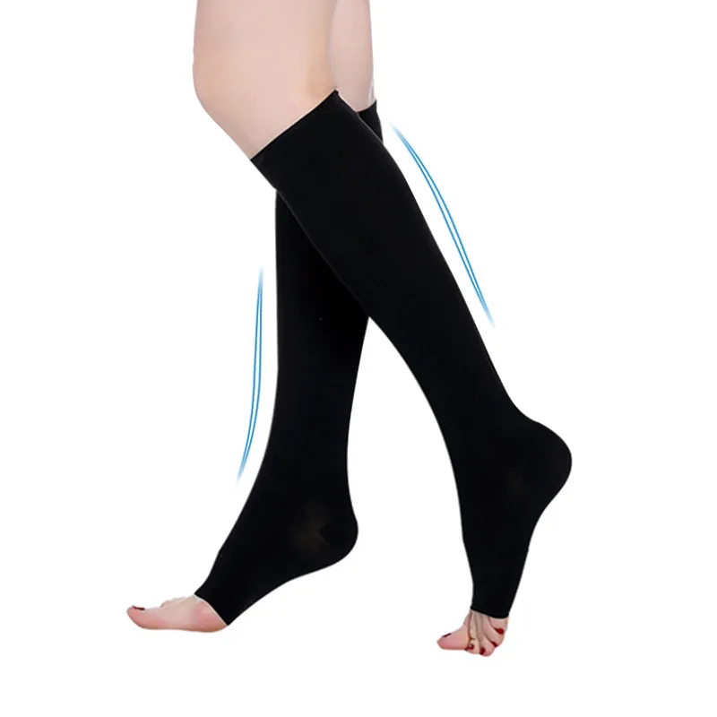 S-XL Medias elásticas de punta abierta hasta la rodilla, medias de compresión de pantorrilla para el tratamiento de várices, medias de presión gradual moldeadoras
