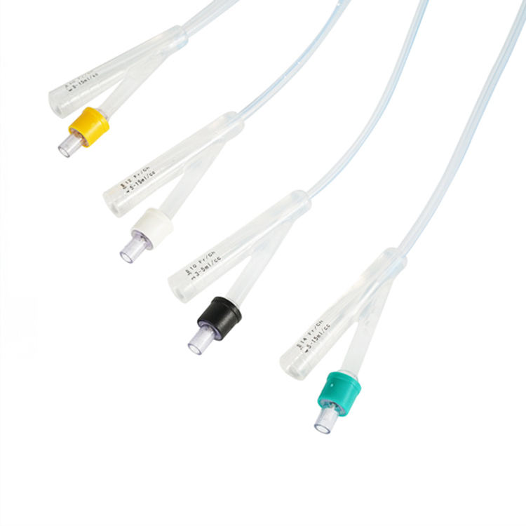 2-Way or 3-Way Disposable Medical 100% Silicone Foley Catheter with Temperature Probe 2