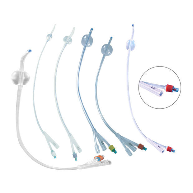 2-Way or 3-Way Disposable Medical 100% Silicone Foley Catheter with Temperature Probe 4