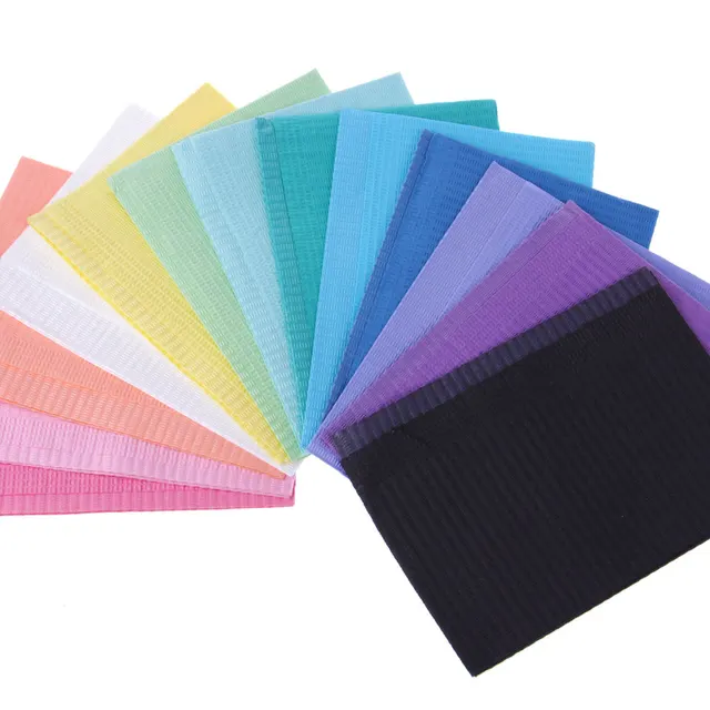 Baberos dentales desechables de patiente de 3 capas, impermeables, de colores, para belleza