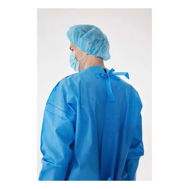 Bata de protección de aislamiento desechable PP/PP+PE/SMS con tejido no tejido
