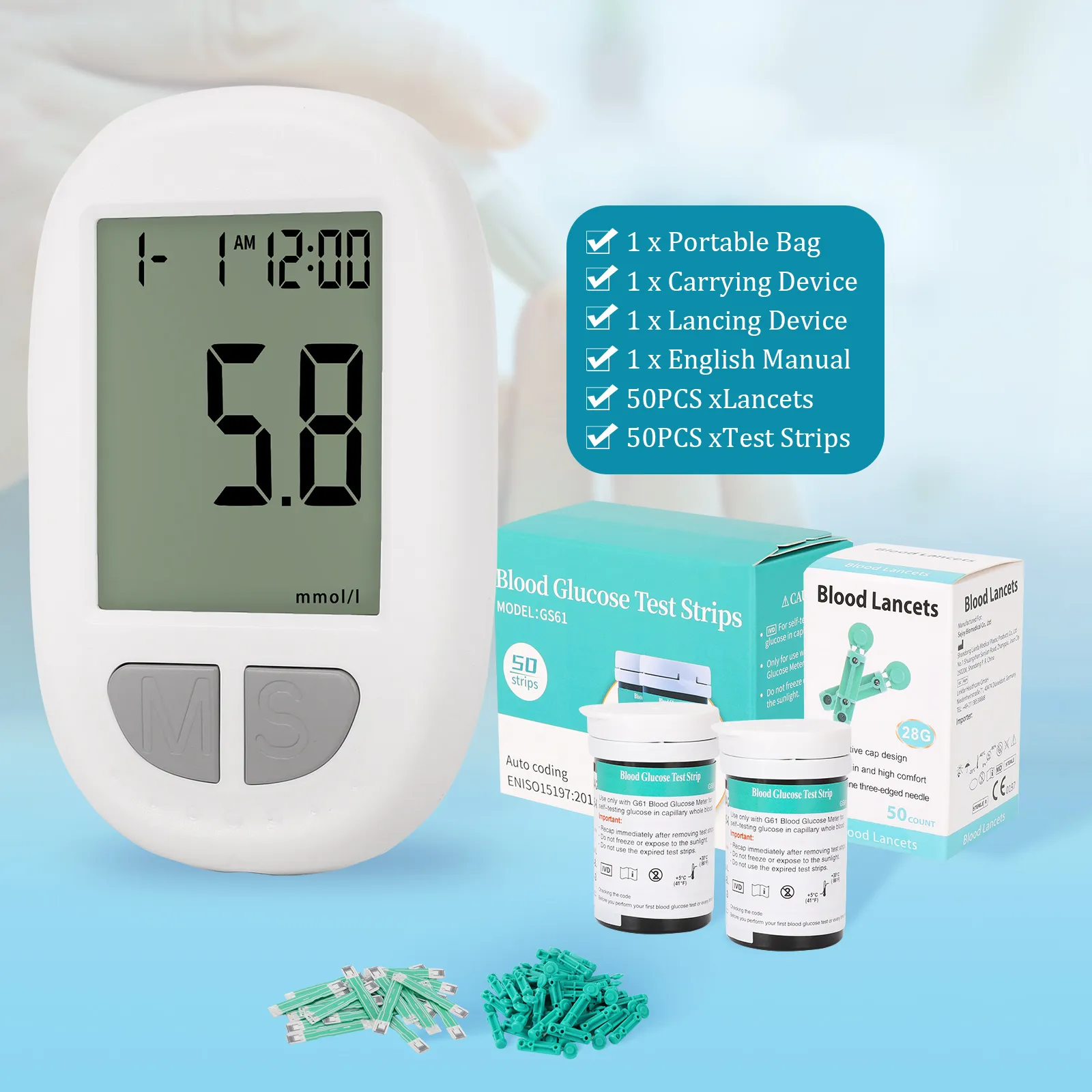 Advanced Glucometer Blood Glucose Meter With Blood Lancet And Strips 4