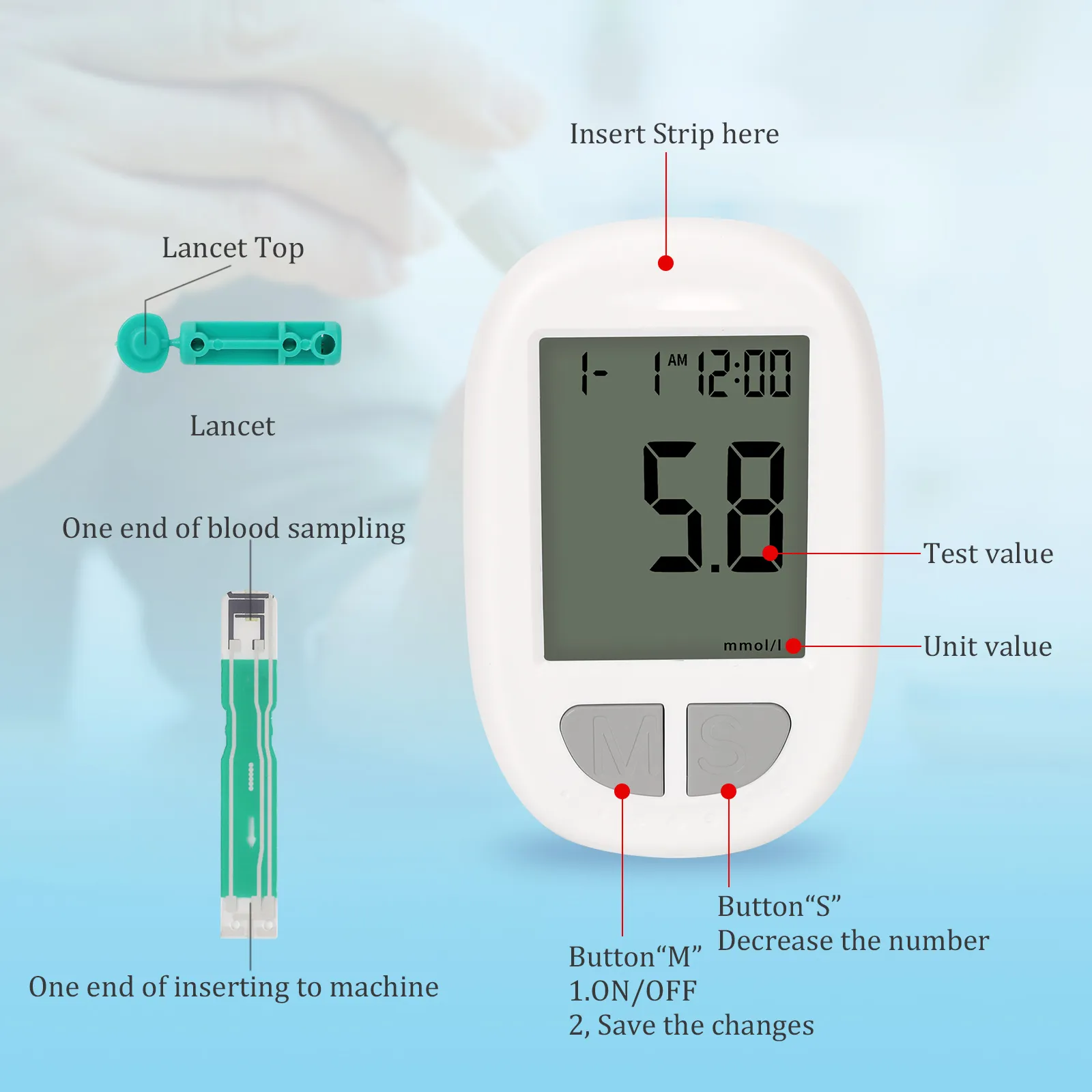 Advanced Glucometer Blood Glucose Meter With Blood Lancet And Strips 3
