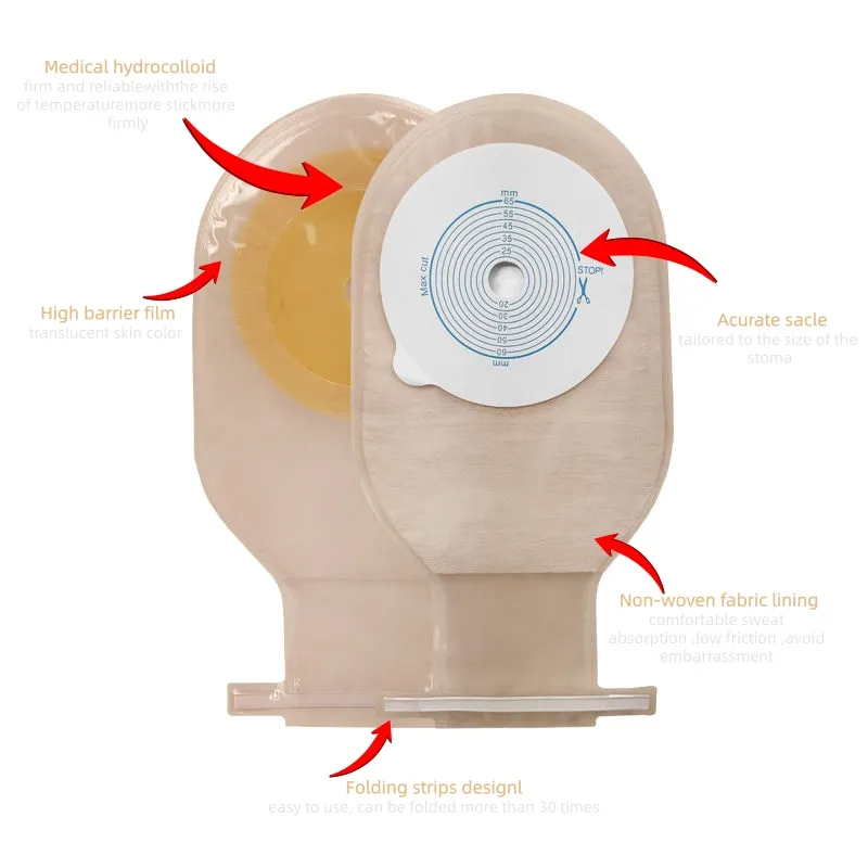 Medical One-piece Ostomy Bag Stoma Pouch Beige Color 4