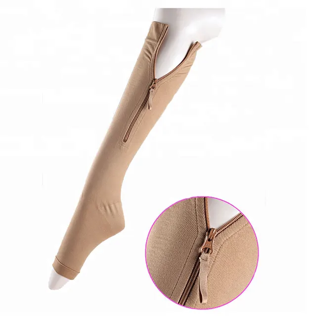 Medical customized graduated 20-30mmHg compression zipper stocking