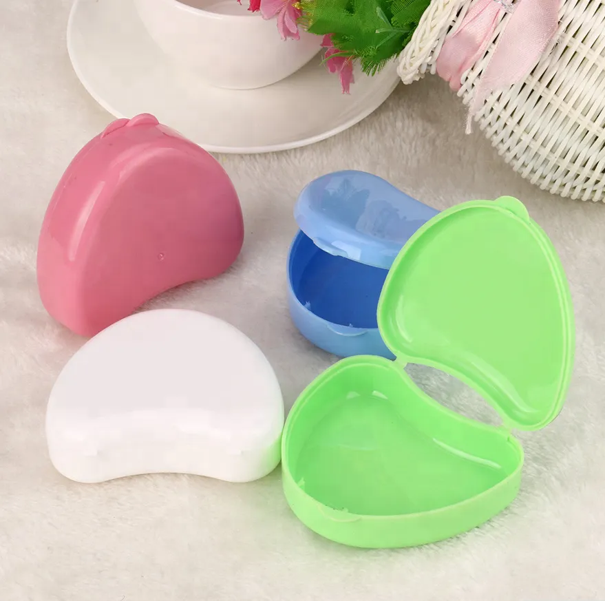 Heart shape False Teeth Box Storage Case Rinsing Basket Denture bath box case 3