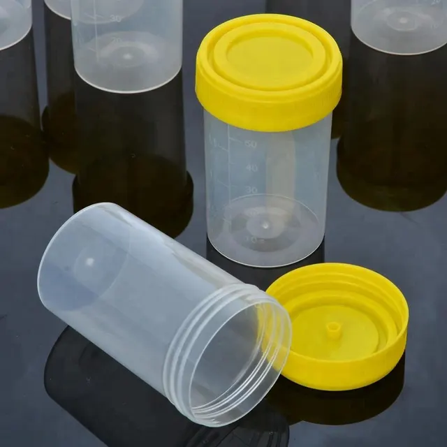 Vaso médico de plástico estéril desechable vaso de orina contenedor de orina hospitalario con tapa roscada