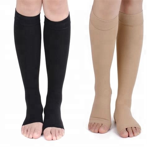 Medical nurse teachers nude black knee high graduated 20-30 mmHg compression socks for varicose veins