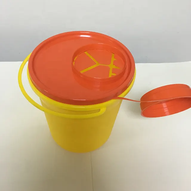 Contenedor de plástico desechable para agujas usadas y objetos punzocortantes en hospitales