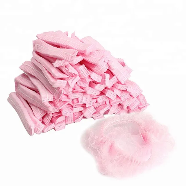 Gorro desechable de tela no tejida con banda simple/doble, redecilla antipolvo, gorro bouffant de tela no tejida con FDA, CE, ISO