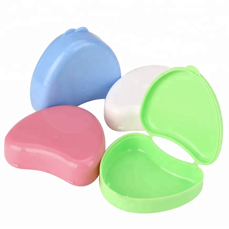 Caja de almacenamiento de dentadura postiza en forma de corazón, cesta de enjuague, estuche para baño de dentaduras