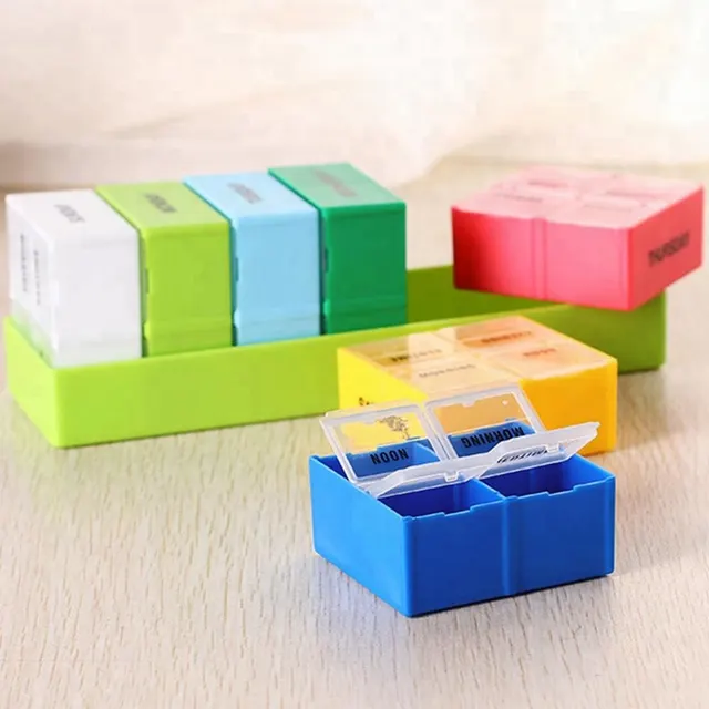 Pastillero semanal portátil de plástico para pastillas y medicamentos, con 28 compartimentos para 7 días