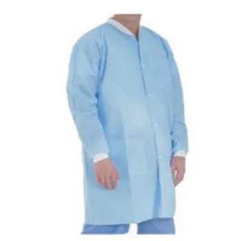 Bata de laboratorio desechable de tejido SMS con puño y cuello de punto