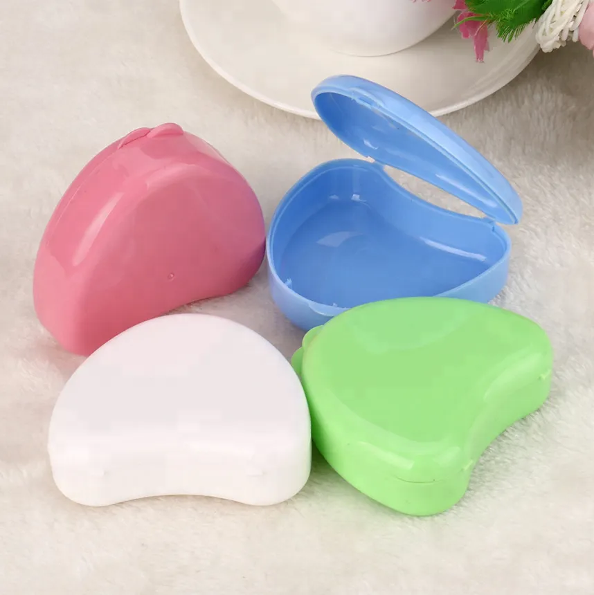 Heart shape False Teeth Box Storage Case Rinsing Basket Denture bath box case 2