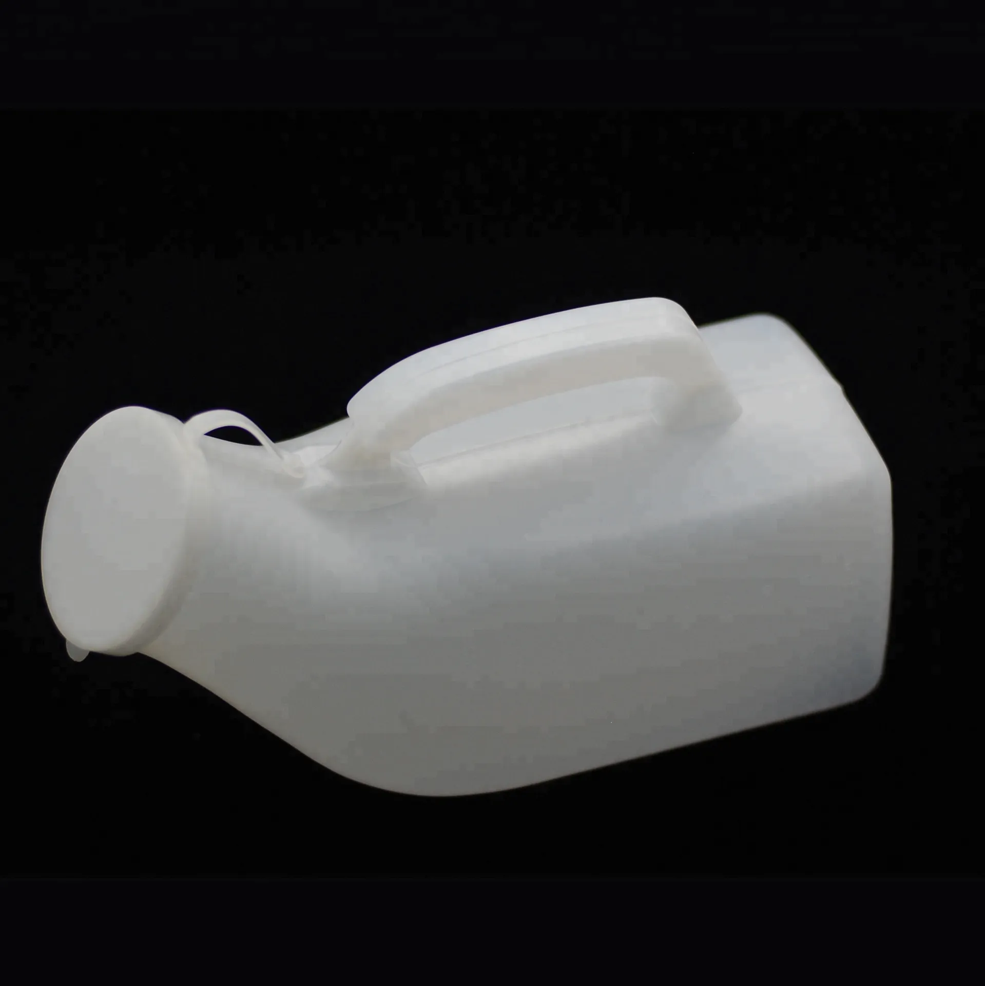 Botella de orinal masculino de plástico blanco hospitalario desechable con tapa