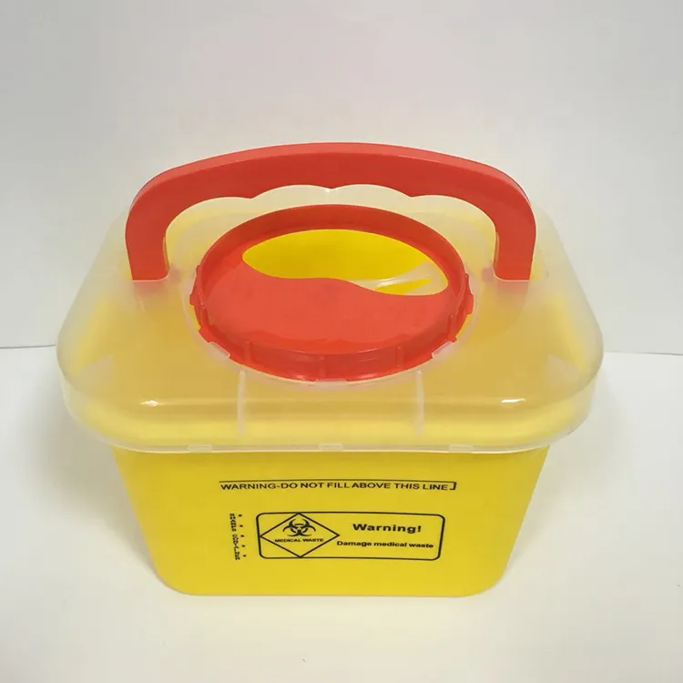 Contenedor de objetos punzantes desechable de plástico para hospital, contenedor de residuos