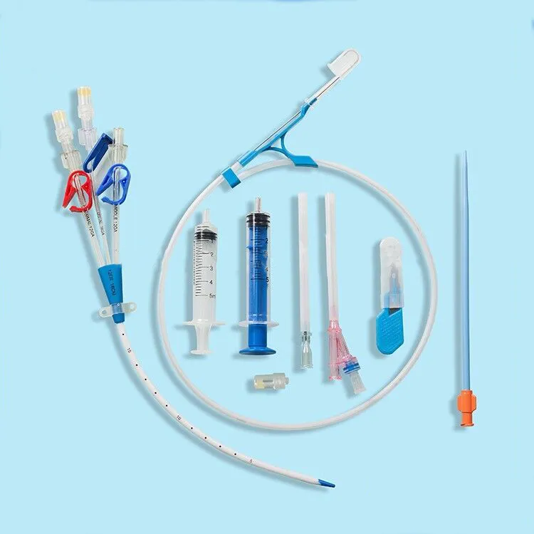 Kit de catéter de hemodiálisis triple luz con guía de acero inoxidable desechable
