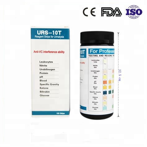 URS-10T Papel de Reactivo para Análisis de Orina 10 Parámetros Tiras de Prueba de Orina