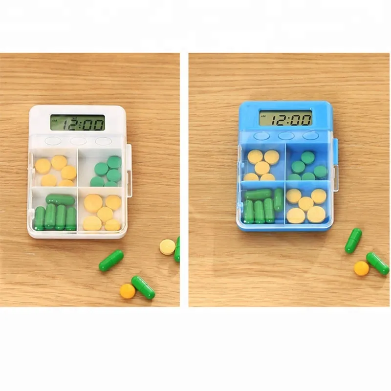 Newly 4 Grid Intelligent Time Reminder Pill Box Portable Organizer Storage Case 4