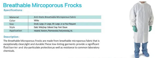 Chemical anti-dust waterproof Breathable mircoporous lab coat 2