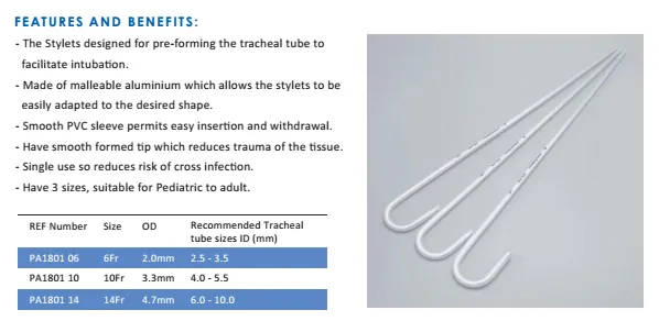 Medical disposable intubathing Stylet with Malleable Aluminium, Coating PVC 2