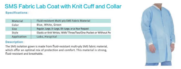 Disposable SMS fabric lab coat with knit cuff and collar 2