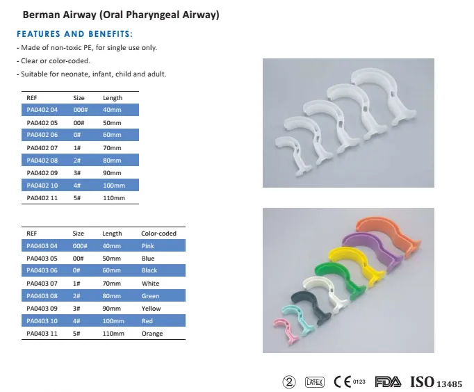Disposable Oral-Pharyngeal Airway / Berman airway color coded 5